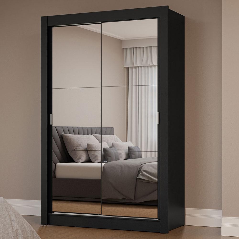 Guarda-Roupa Solteiro 2 Portas de Correr com Espelhos Preto Milano Madesa em Oferta na Shopee