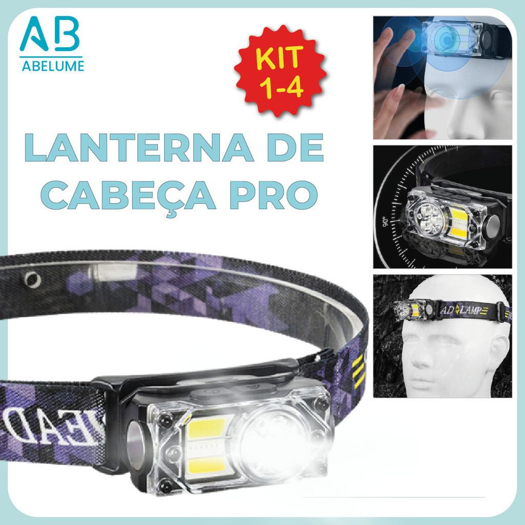 Lanterna para cabeça LED 3000 Lumens 3 em 1 Luminária Profissional Recarregável com USB