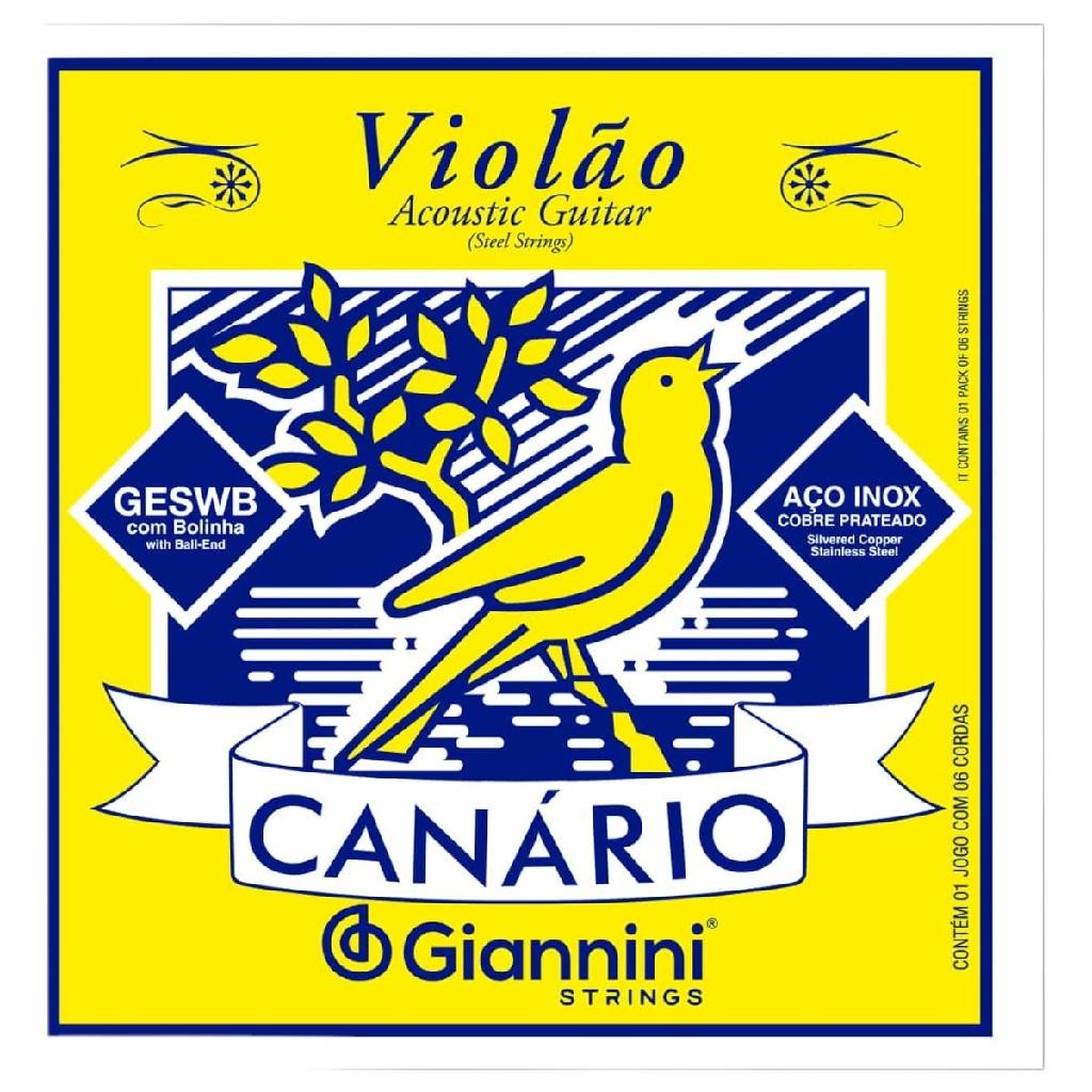 Jogo De Corda Para Violão Giannini Canário Aço C/ Bolinha - Geswb