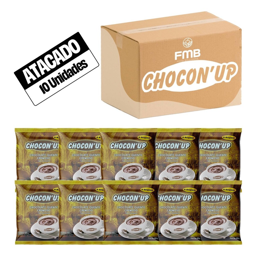 Pacote de 10 Chocolate Quente Cremoso Estilo Europeu Choconup 200g