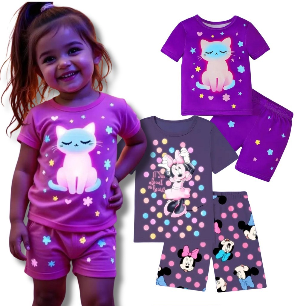 Kit 4 Peças Pijama Sortido Infantil Menina Brilha no Escuro Verão tam 02 ao 10
