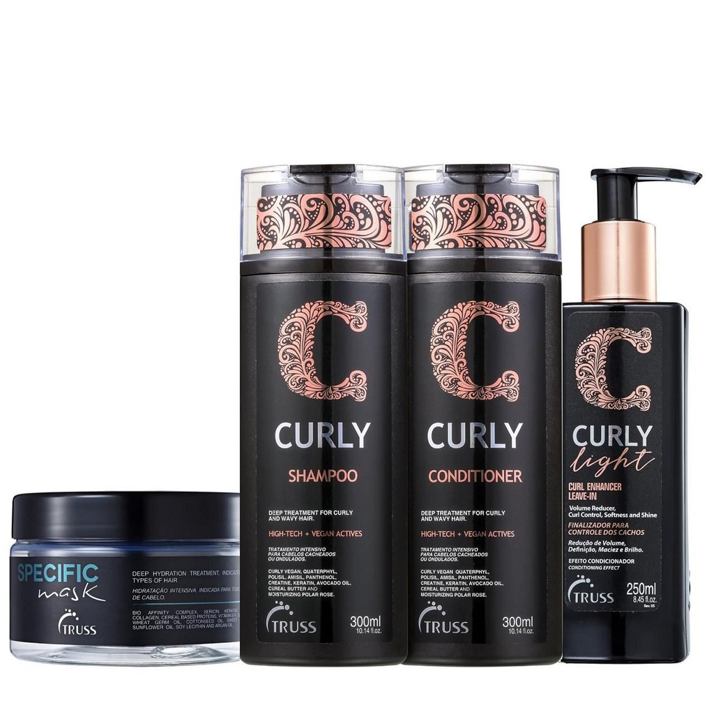 Kit Truss Curly  - Shampoo 300ml + Condicionador 300ml +  Light Leave in 250g + Specific Máscara 180g