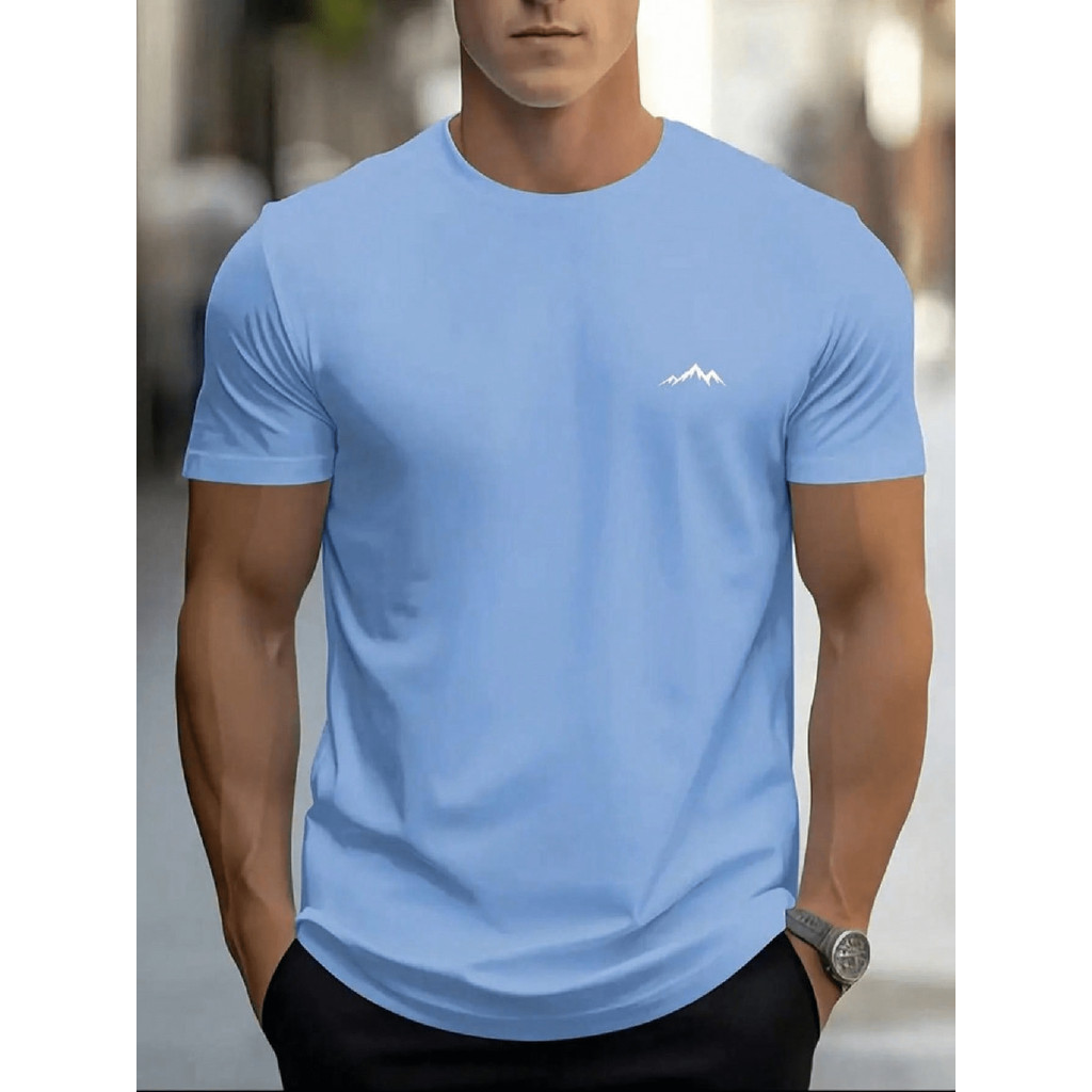 CAMISETA Masculina Estampa MONTANHA bco Estilo Regular Manga Curta Estampada Malha 30.1 Algodão Verão