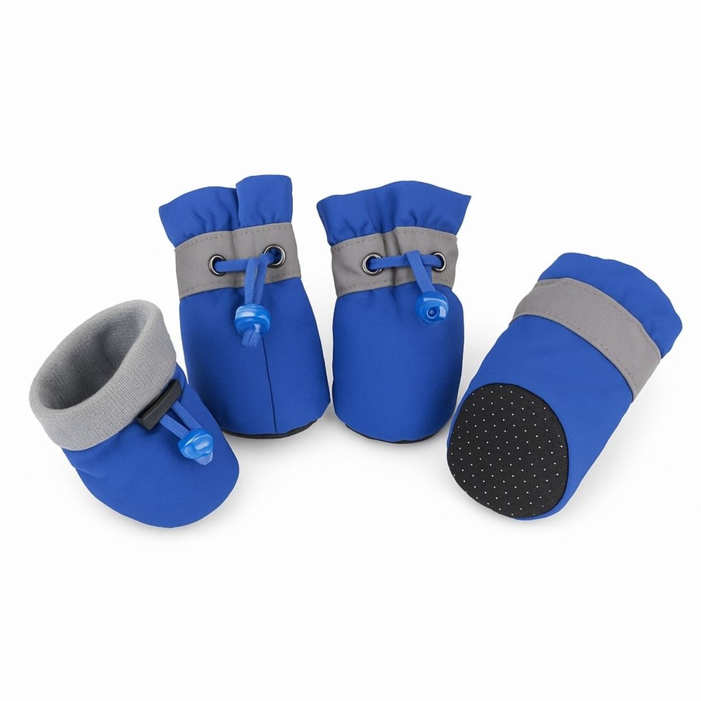 Bota Sapato para Cachorro Gato Pet 4Un Protetor de Pata Antiderrapante Elástico Ajustável Azul