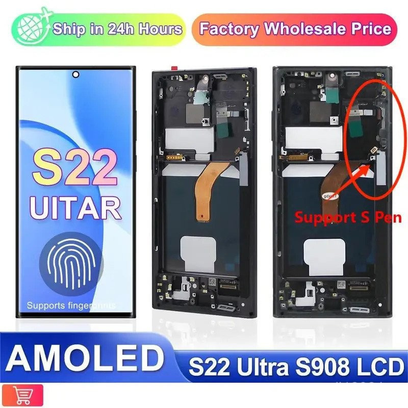 Peça de Substituição de Tela AMOLED para Samsung Galaxy S22 Ultra, para S908 S90