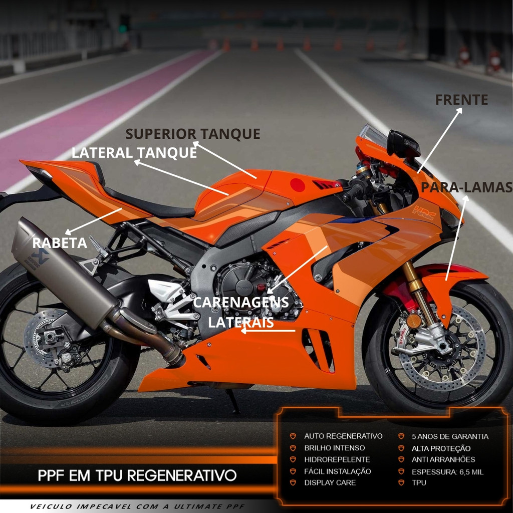 Película PPF Proteção Kit Full Moto Honda CBR 1000 RR 2022 2023 2024 2025 Transparente Anti Risco