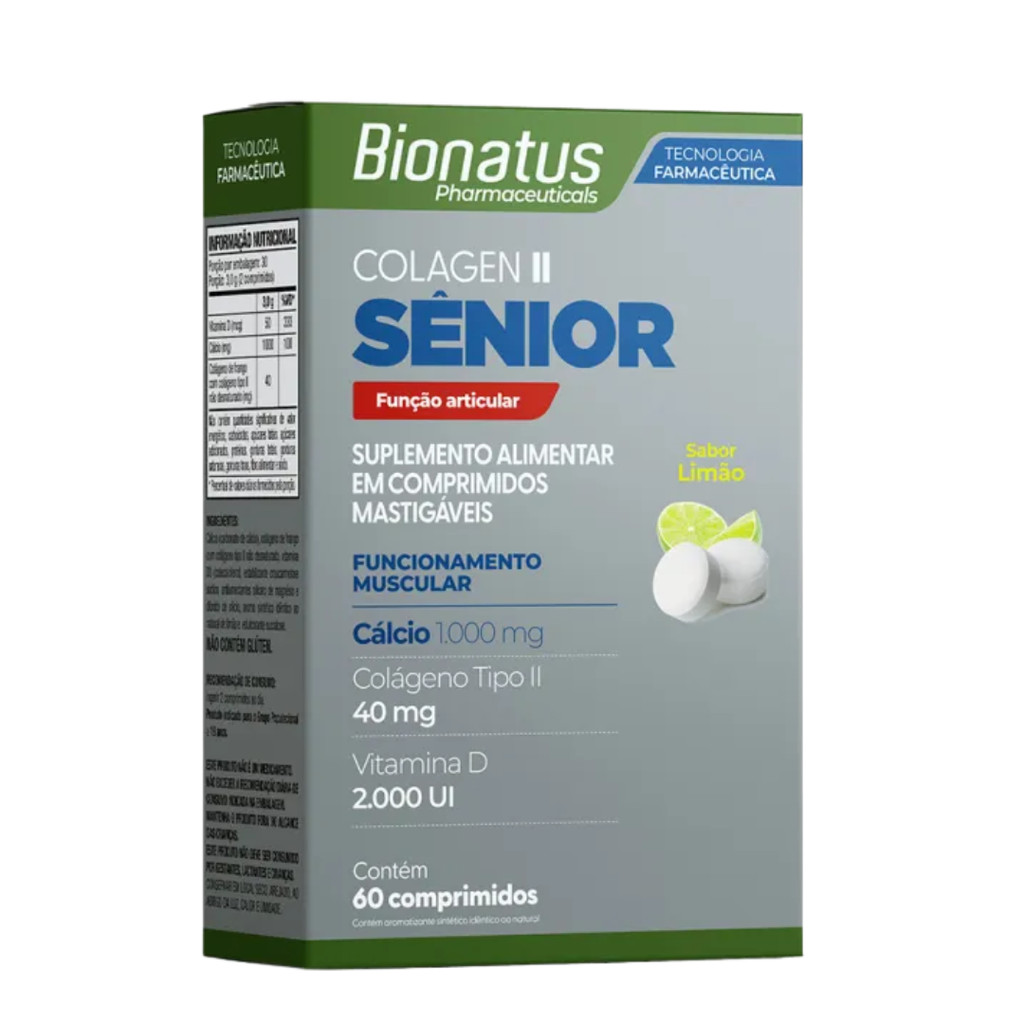 Colágeno Sênior Artic+ – Tipo II, D3 e Cálcio Sabor: Limão