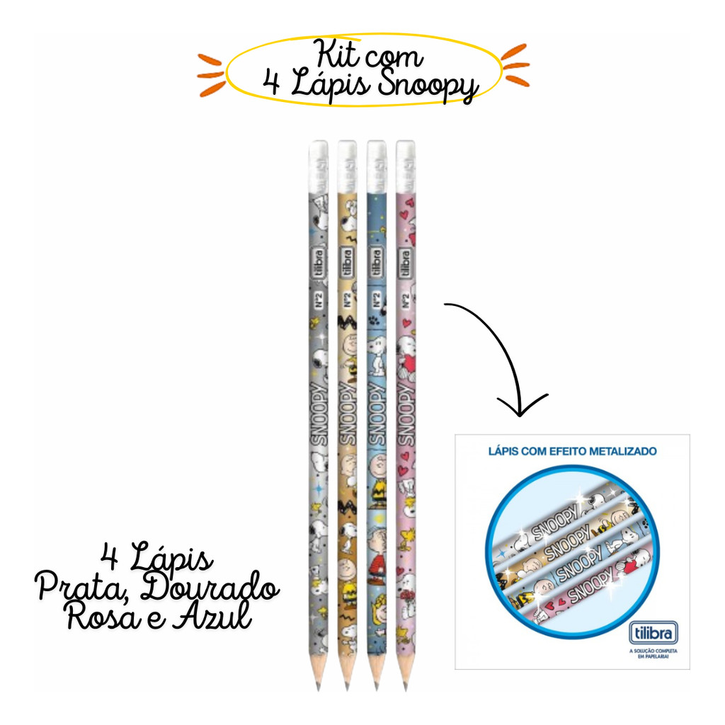 Kit 4 Lápis De Escrever Snoopy No2 - Tilibra em Oferta na Shopee