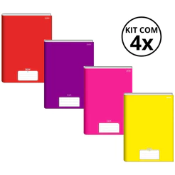 Kit Com 4 Caderno Brochura 96 Fls Pautado Capa Dura - Stiff KITS:KIT 09