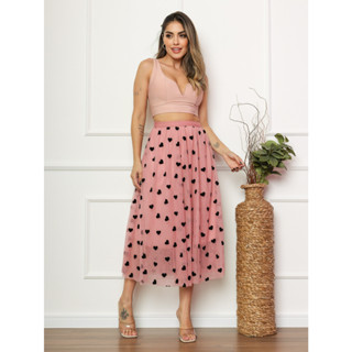 Saia de Tule Moda Feminina Midi Comprida Longa Elegante e Elastica de coraçao /saias evangélicas em Oferta na Shopee