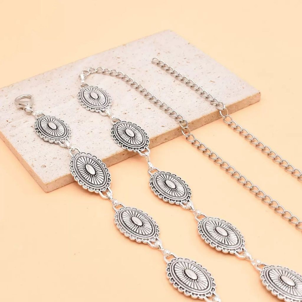 Corrente De Cintura De Metal Gravada Boêmia – Cinto Retrô Ajustável Feminino Para Festivais E Roupas Casuais em Oferta na Shopee