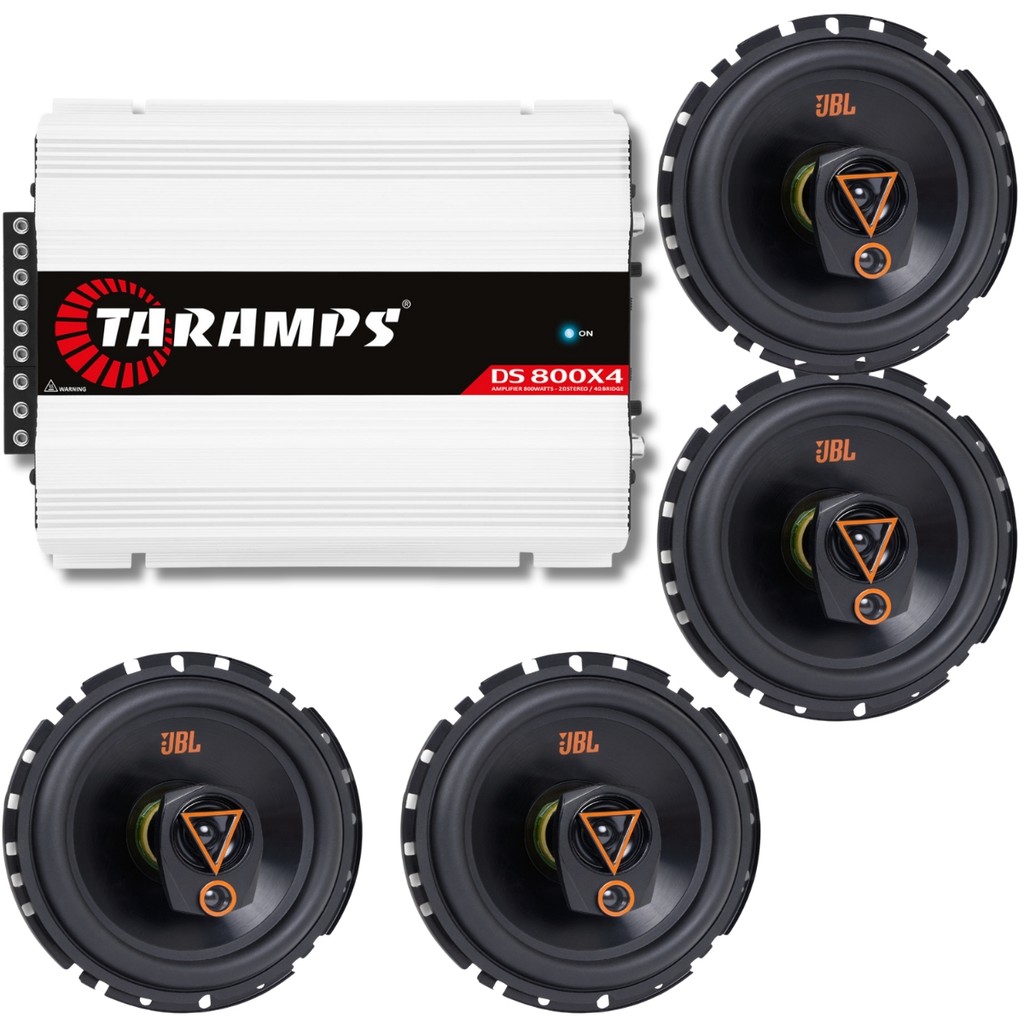 Kit 04 Alto Falantes Triaxiais JBL 6TRMS80 80W + Módulo Amplificador Taramps DS800x4 800W 2 Ohms