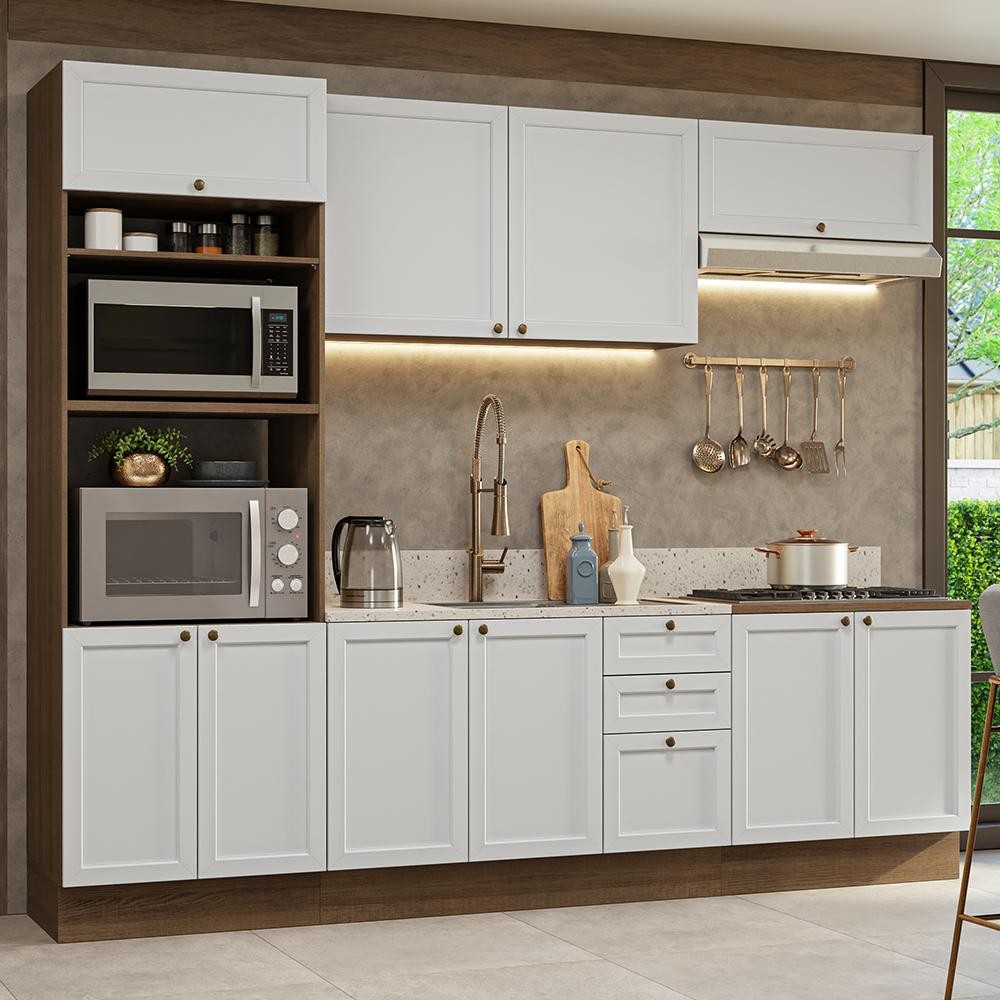 Armário de Cozinha Completa 270 cm Rustic/Branco Vik Madesa 01 em Oferta na Shopee