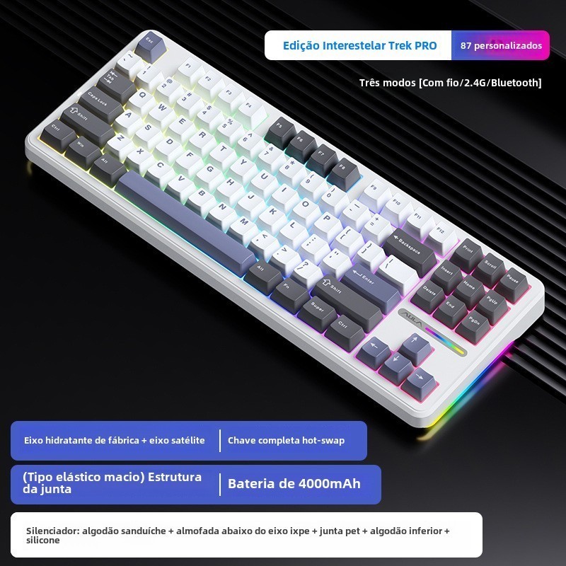 AULA F87 Pro teclado mecânico sem fio, teclado personalizado de troca quente de junta, teclado mecânico