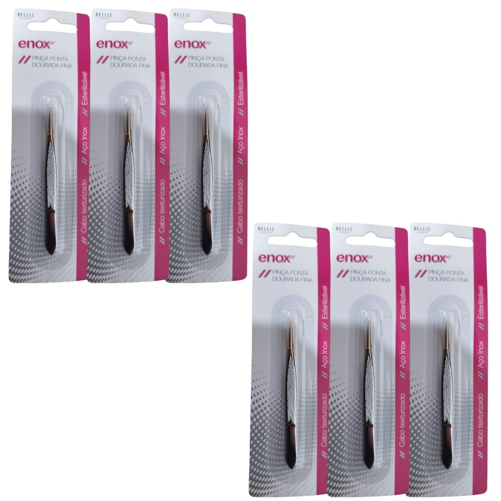 Kit 6 Pinça Ponta Dourada Fina Ref. 701 - Enox