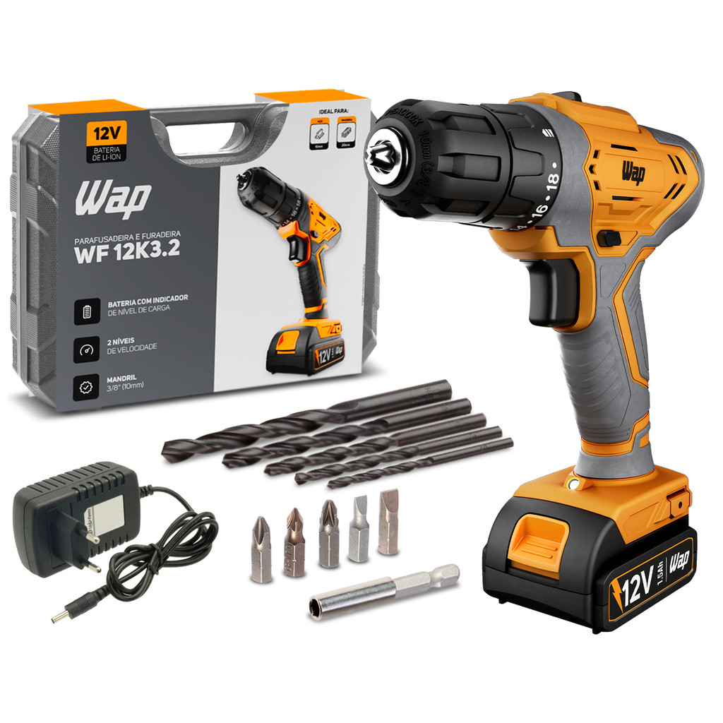 Furadeira Parafusadeira 12v Com Kit De Brocas Wf 12k3.2 Wap