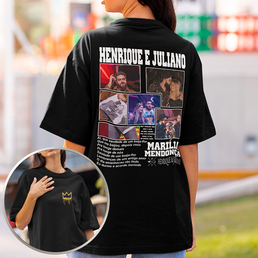 Camisa Henrique E juliano Camiseta Marilia Mendonça Unissex Exclusiva Algodão 30.1 Qualidade Premium