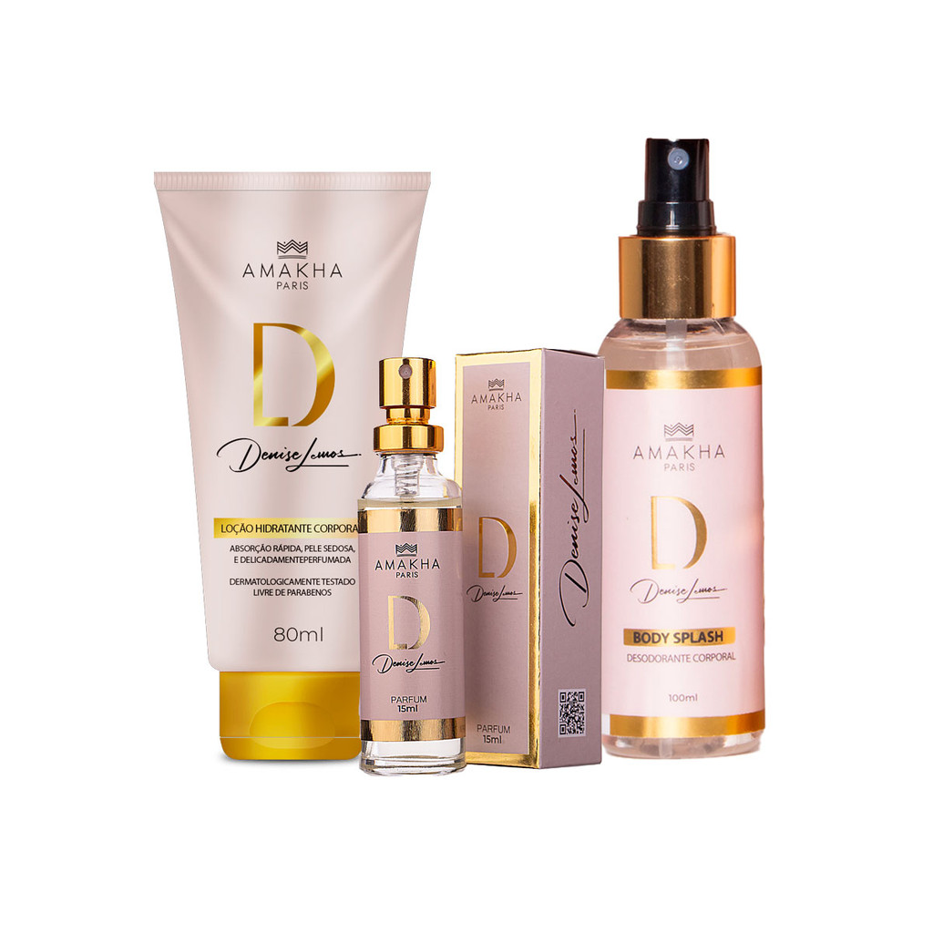 Kit Feminino D by Denise: Perfume 15ml + Body Splash + Hidratante | Amakha Paris em Oferta na Shopee