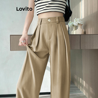 (Trendy) Lovito Calça Casual Com Botão Liso E Zíper Para Mulheres LNE51064 em Oferta na Shopee