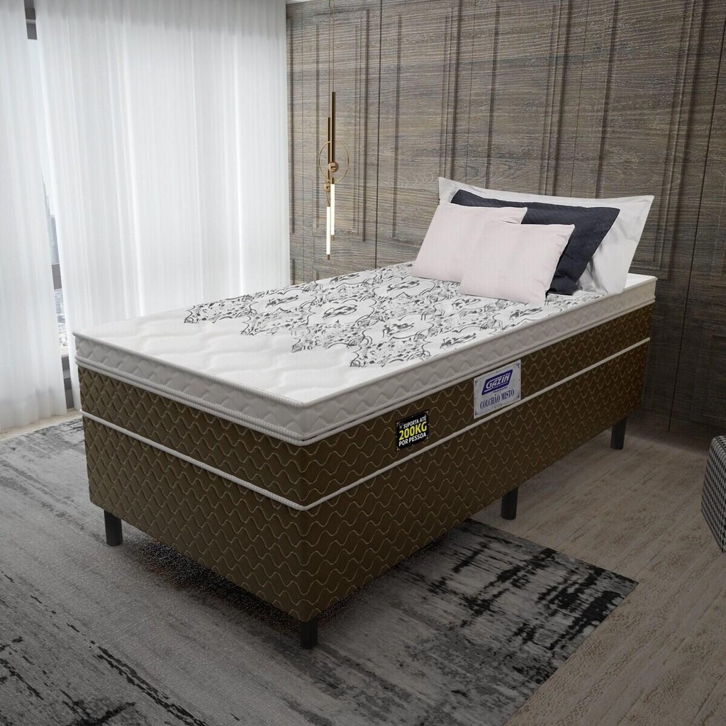 Cama Box Conjugado Solteiro com Colchão (88x67x188) Stone Plus Gazin CR35341 Marrom/Branco