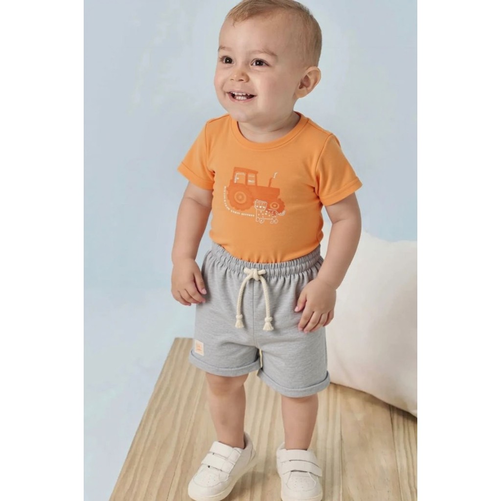 Body Estampado de Trator e Bermuda com Elastano LucBoo Bebê