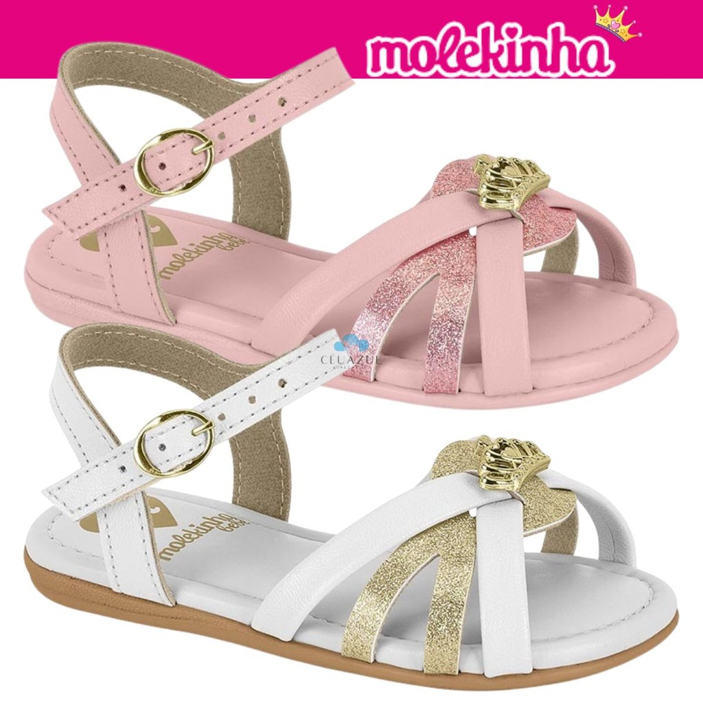 Sandália Infantil Feminina Molekinha Princesa Glitter Coroa em Oferta na Shopee