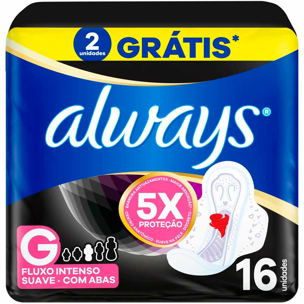Absorvente Always Noturno Suave Tamanho G com Abas 16 Unidades - Health