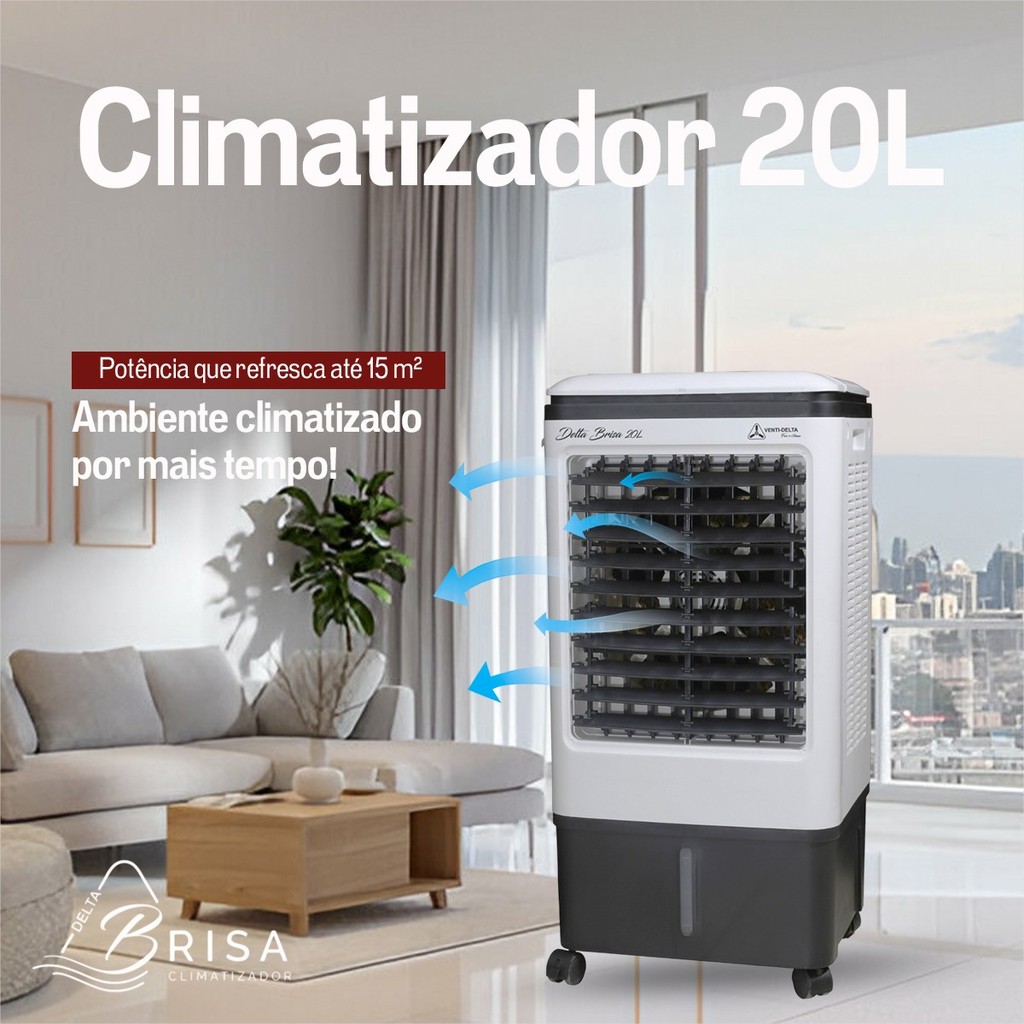 Climatizador de Ar Delta Brisa Portátil Potente 20 Litros Com 3 Velocidades