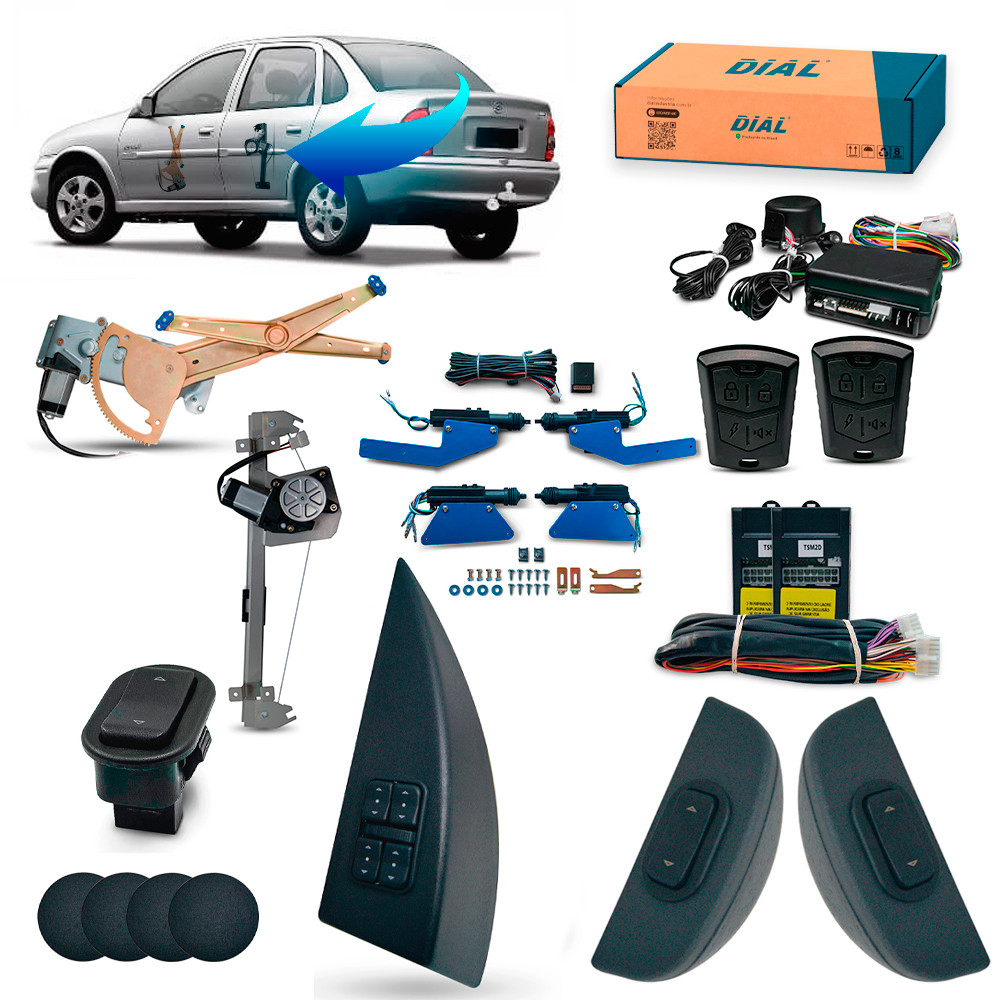 Kit Vidro Eletrico Corsa Hatch Sedan Completo Trava E Alarme