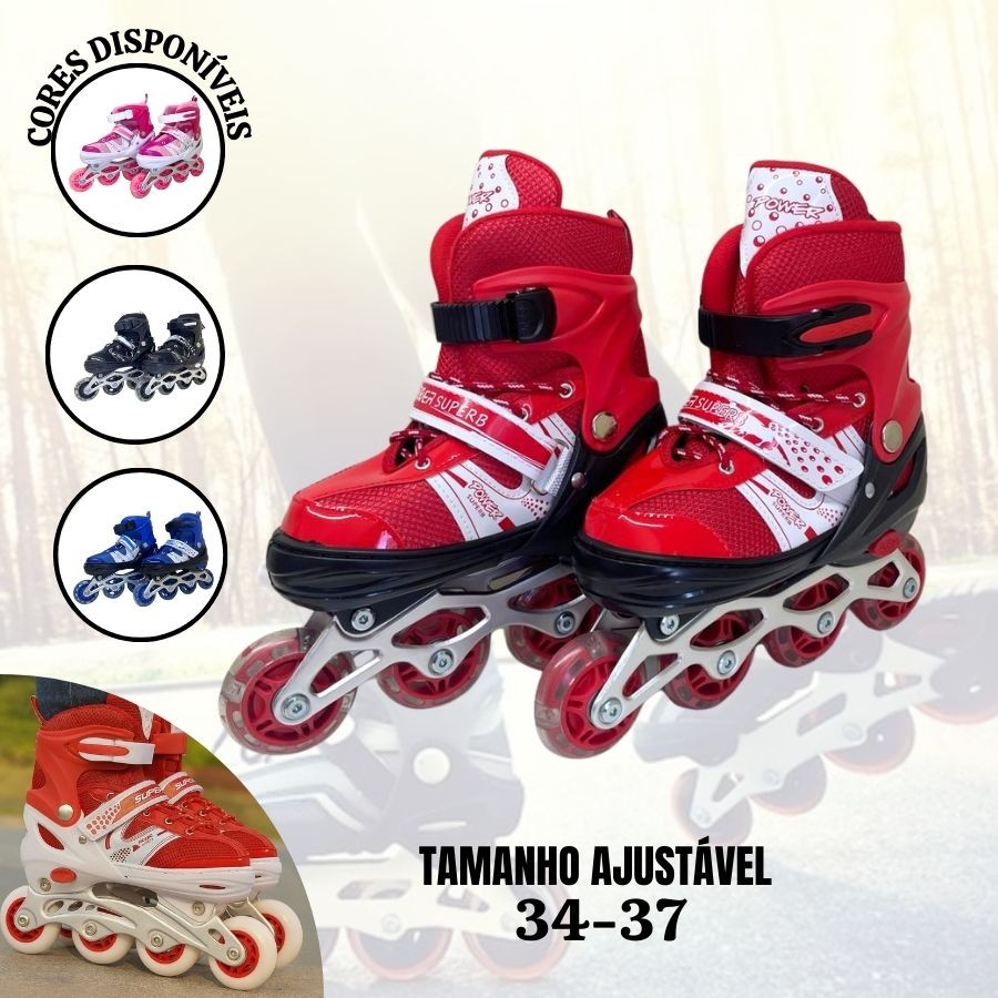 Lançamento Patins Roller Inline Ajustável Com Luz Led Infantil Roller 4 Rodas