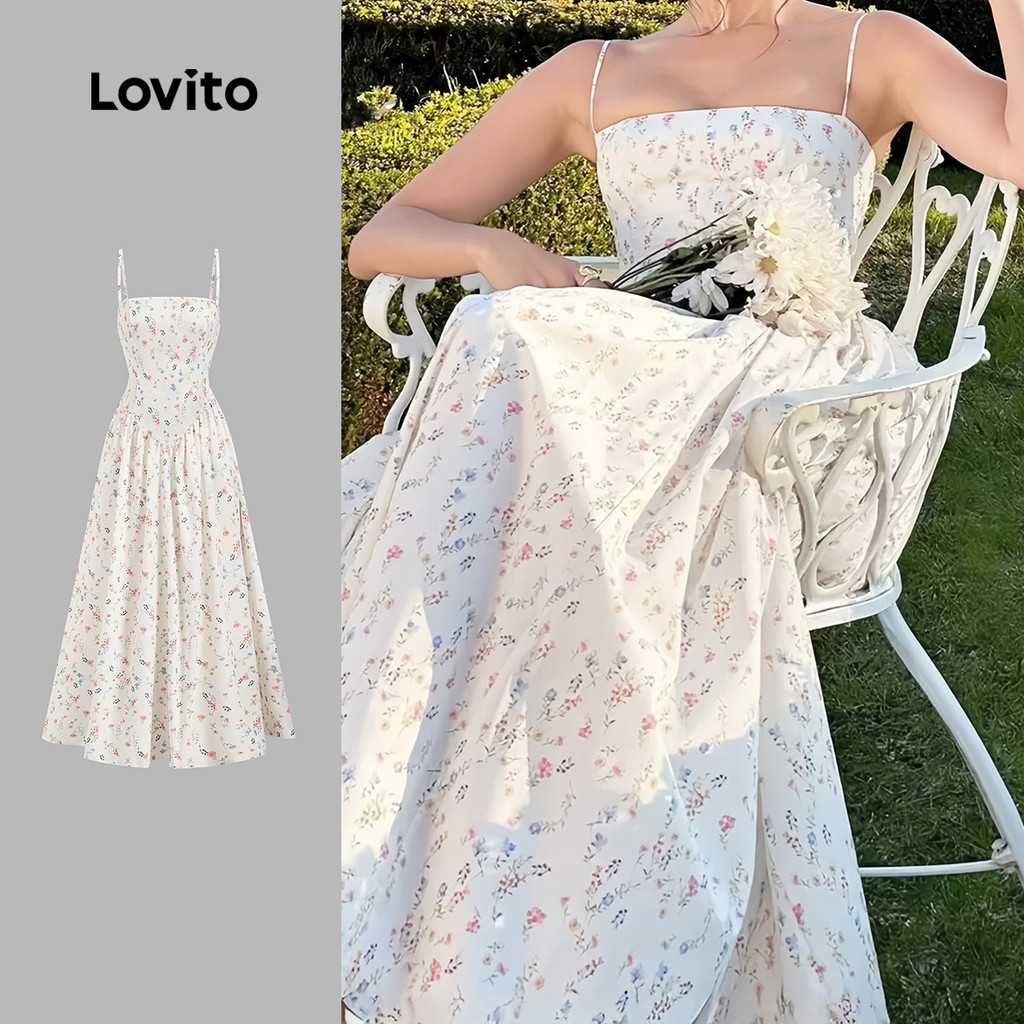 (New) Lovito Vestido Casual Feminino de Primavera/verão com Drapeado Pregas L144AD083 em Oferta na Shopee