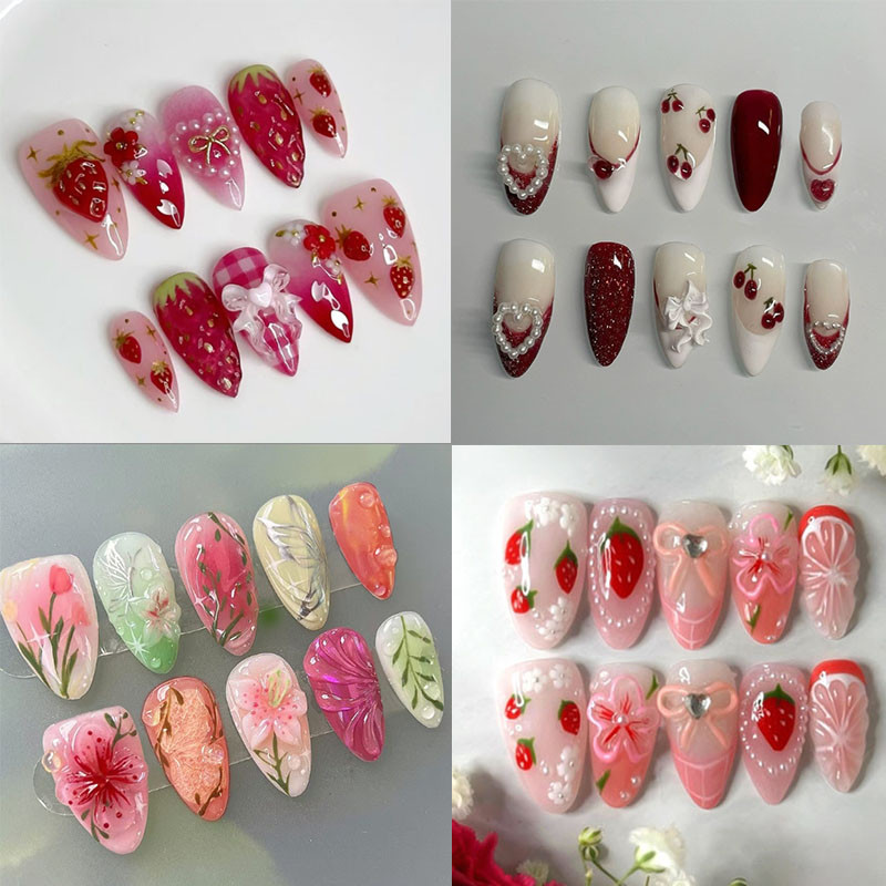 unha postiça decorada realista amendoada Doce Com Cola unhas postiças decoradas nails