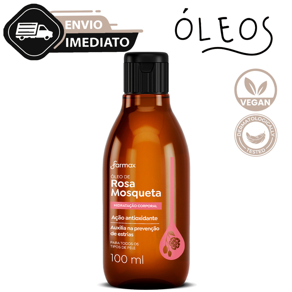 Óleo De Rosa Mosqueta Puro Clareador 100ml Farmax Tira Manchas e Estrias Envio Imediato em Oferta na Shopee