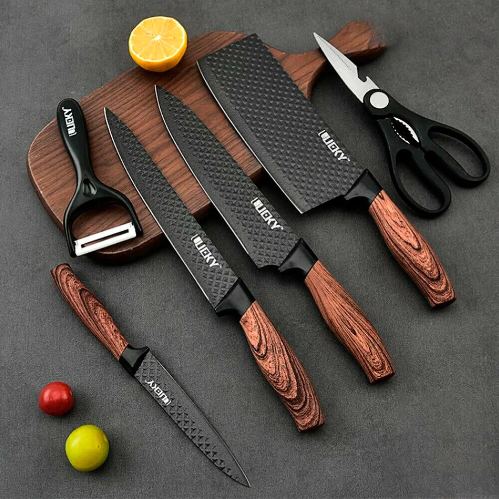 Kit Conjunto De Facas Inox 6/9 Peças Antiaderente Com Cabo Reforçado Descascador E Tesoura Cozinha Facas de Cozinha — imagem 1