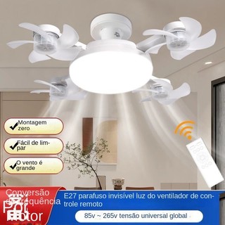 Ventilador de teto LED E27 moderno e silencioso, com iluminação ajustável, controle remoto prático e design versátil