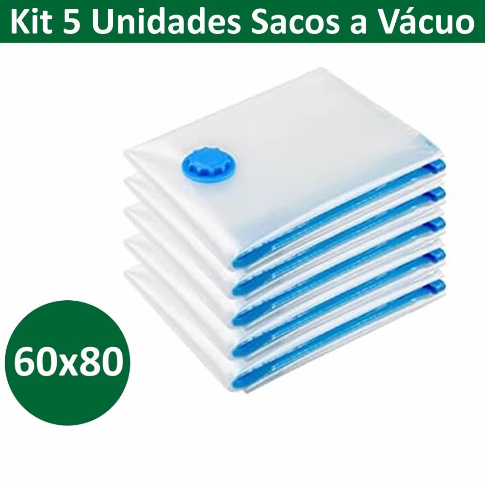 Kit 5 Sacos a Vácuo Hermético 60x80cm Para Roupas Edredom Toalhas