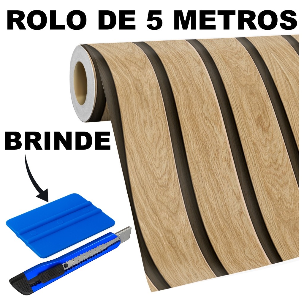 Papel de Parede Adesivo Ripado Aconchego Marro Ripas Carvalho 3D Lavável 5 Metros para Sala
