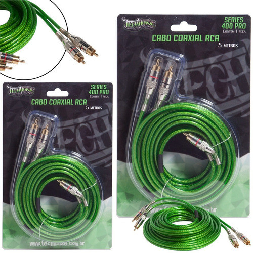 2 Cabos Rca Coaxial Technoise 5 Metros Series 400 Pro Verde