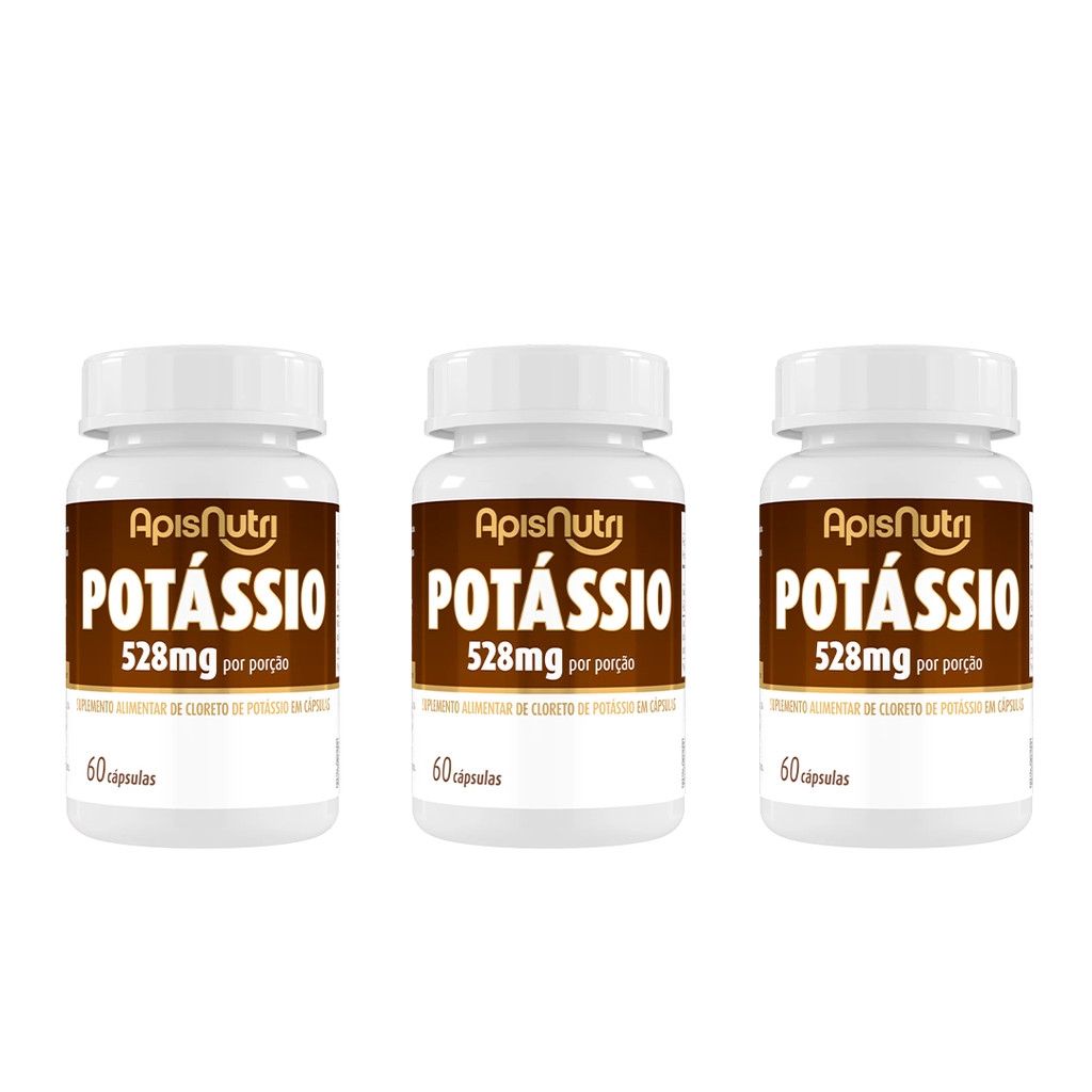 Kit 3 Suplemento Alimentar Potássio 528mg 60 Cap - Apisnutri