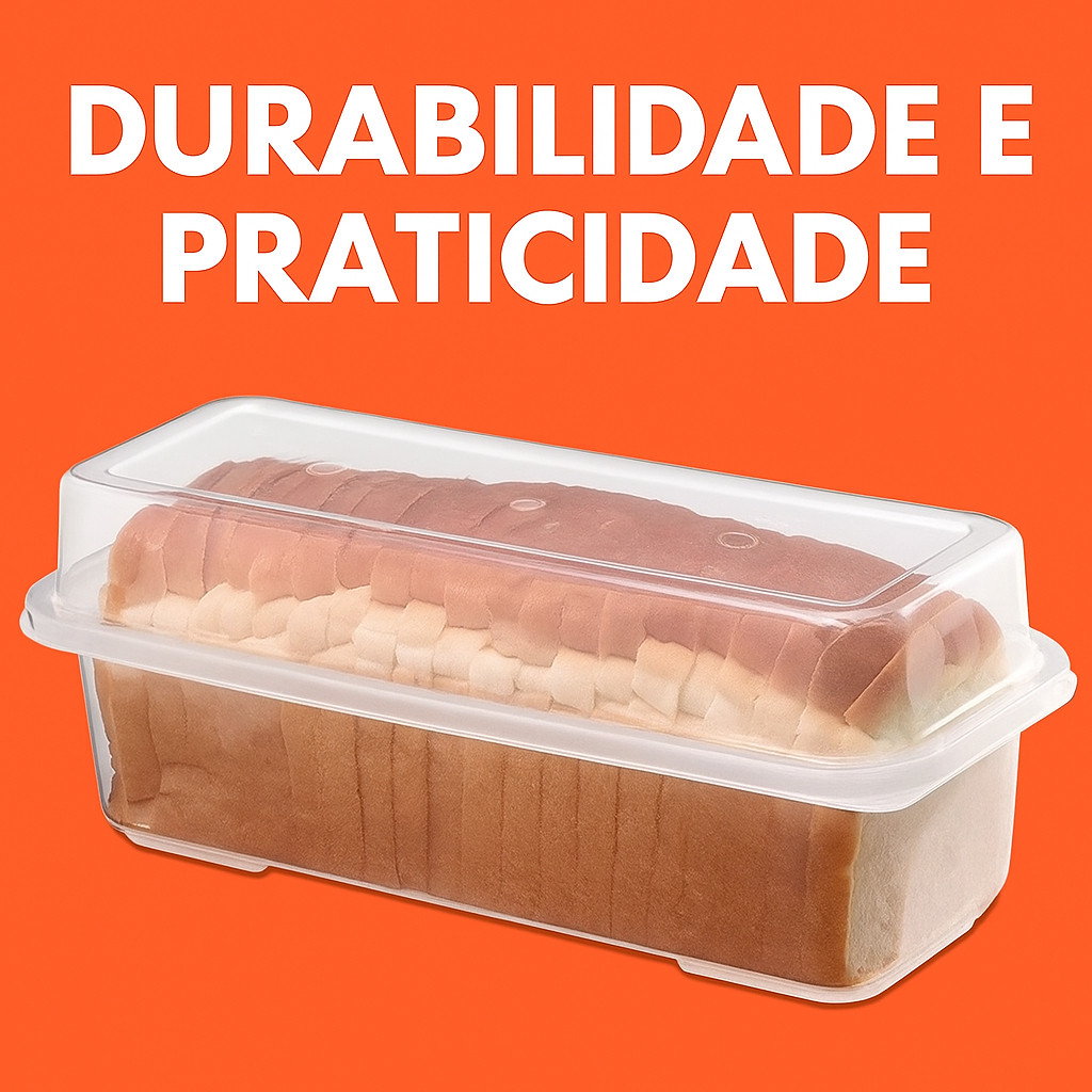 Porta Pão de Forma Retangular Recipiente Pote c/ Tampa Transparente 32cm Conservador Organizador