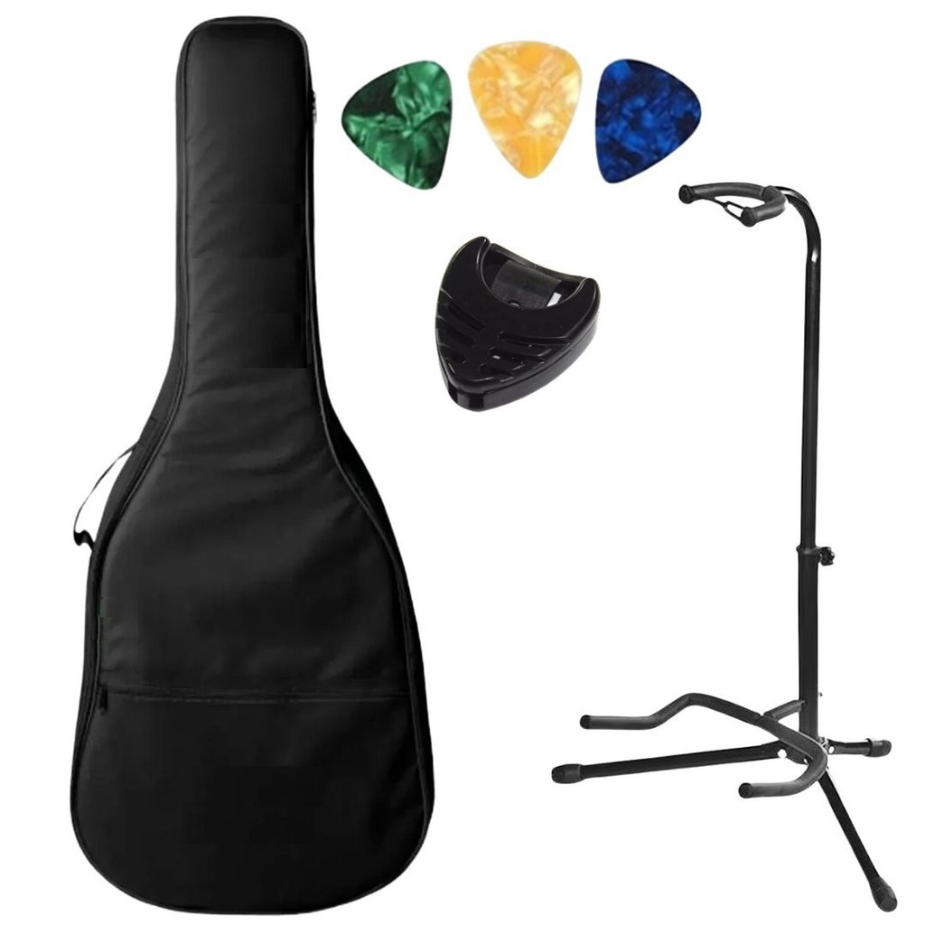 Capa Bag Luxo Almofadada Violão+ Suporte Chão+3 Palhetas+ Porta Palhetas