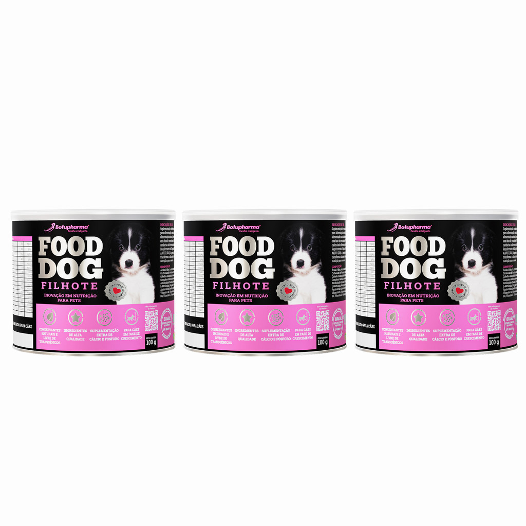Kit 3 Suplemento Food Dog Filhote Crescimento Botupharma 100g