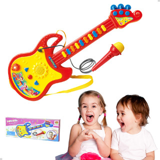 Guitarra Infantil P/ Bebês Criança Com Microfone 3 Modos Som