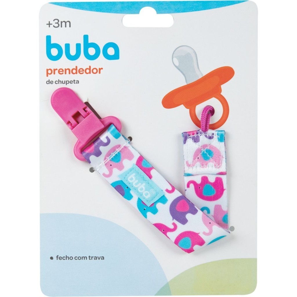 Prendedor De Chupeta Elefantinho Rosa 7480 - Buba - Mom & Baby