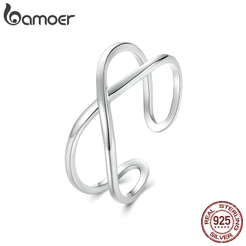 Bamoer 925 Sterling Sliver Ring Anel De Fita Cruzado Ajustável Jóias De Moda Para Mulheres