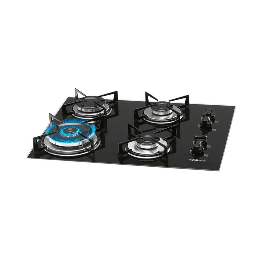 Cooktop a Gás Fischer 4Q Tripla Chama Mesa Vidro Bivolt em Oferta na Shopee