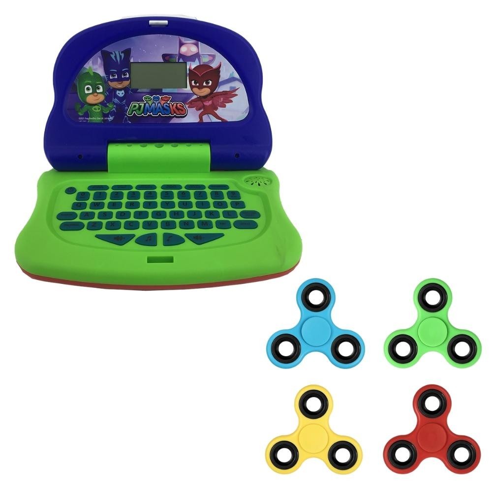 Kit Laptop Infantil Educativo Candide PJ Masks Hero Tech Bilíngue + 1 Fidget Spinner Sortido - Mom & Baby
