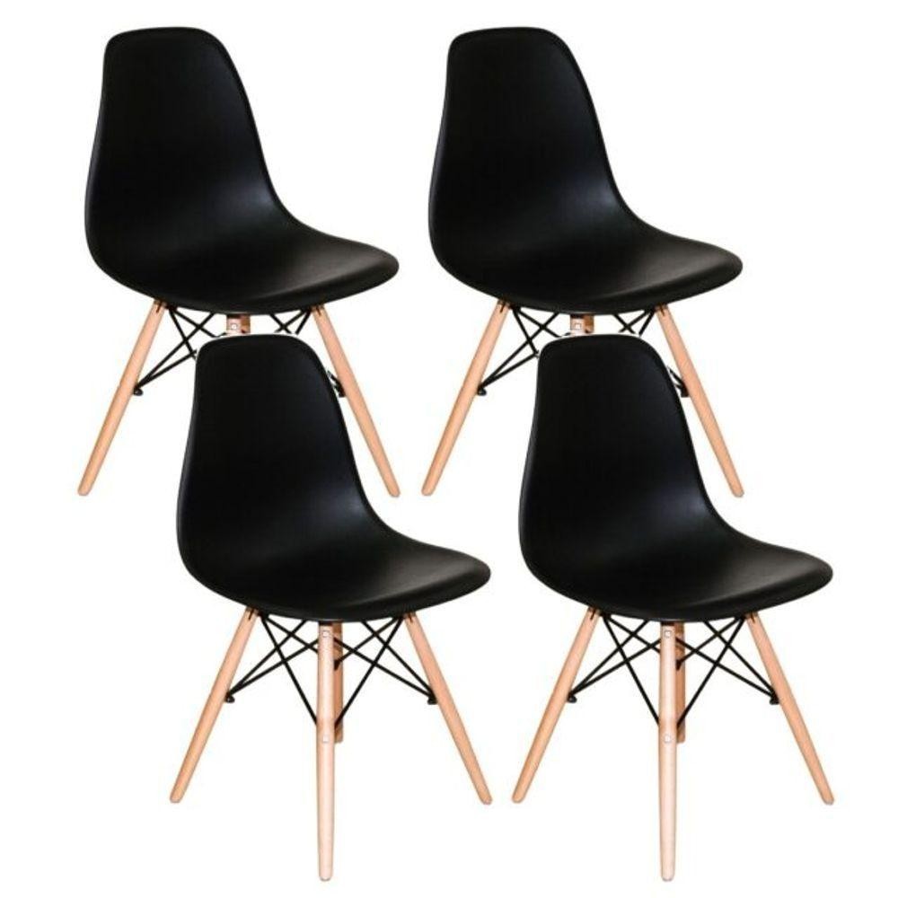 Kit Com 4 Cadeiras Charles Eames Dsw Preta - Base Madeira - Home & Living