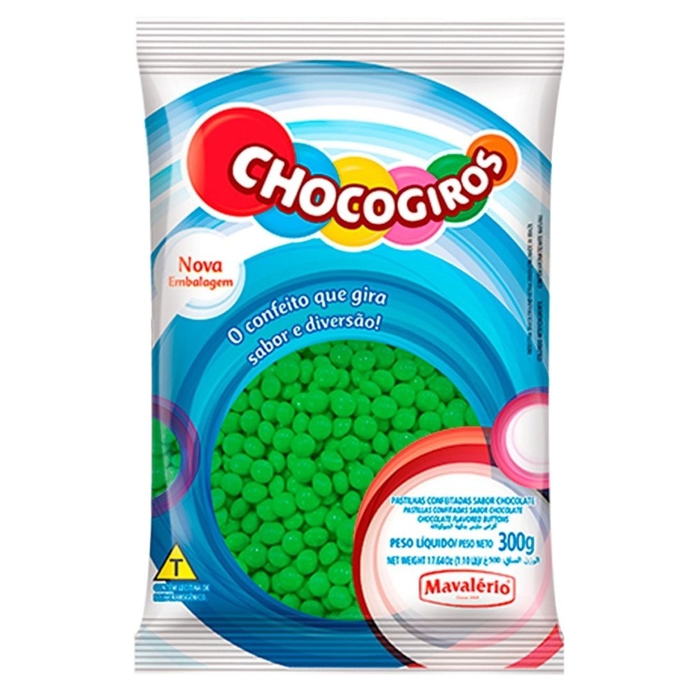 KIT C/2 CONFEITO CHOCOGIROS MAVALERIO 300G VERDE