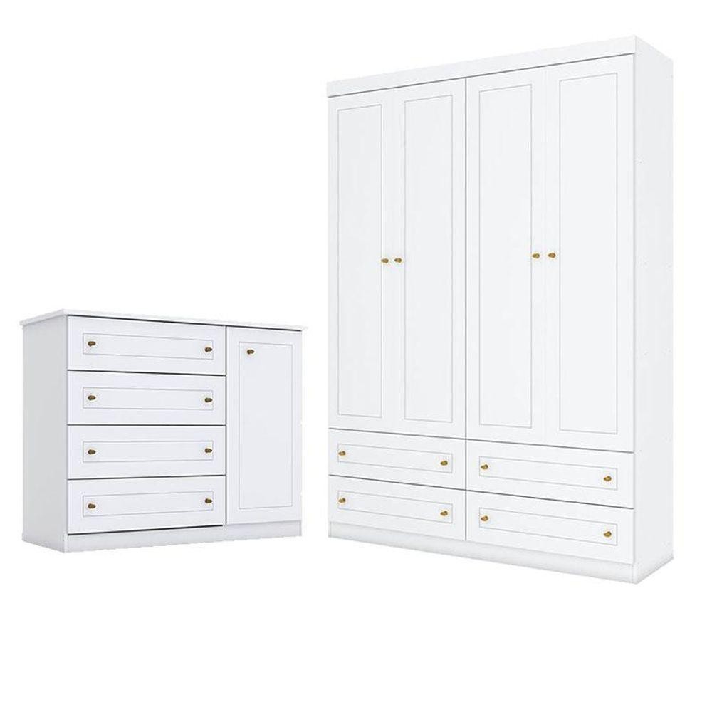 Cômoda E Guarda Roupa Infantil Mississipi 4 Portas Branco Hp - Henn em Oferta na Shopee